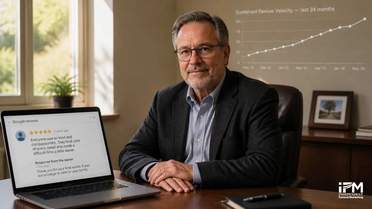 A funeral director composing a considered public response to an online review