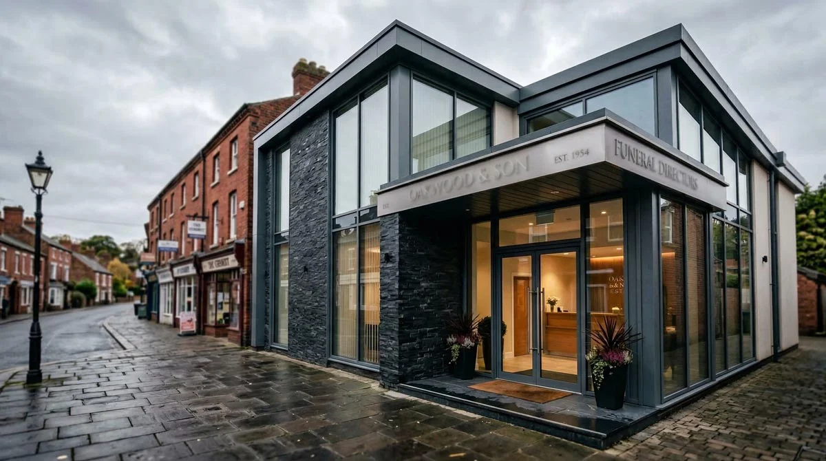 Google Maps search results showing an independent funeral home ranking above a national corporate funeral chain in the local Map Pack for a UK town