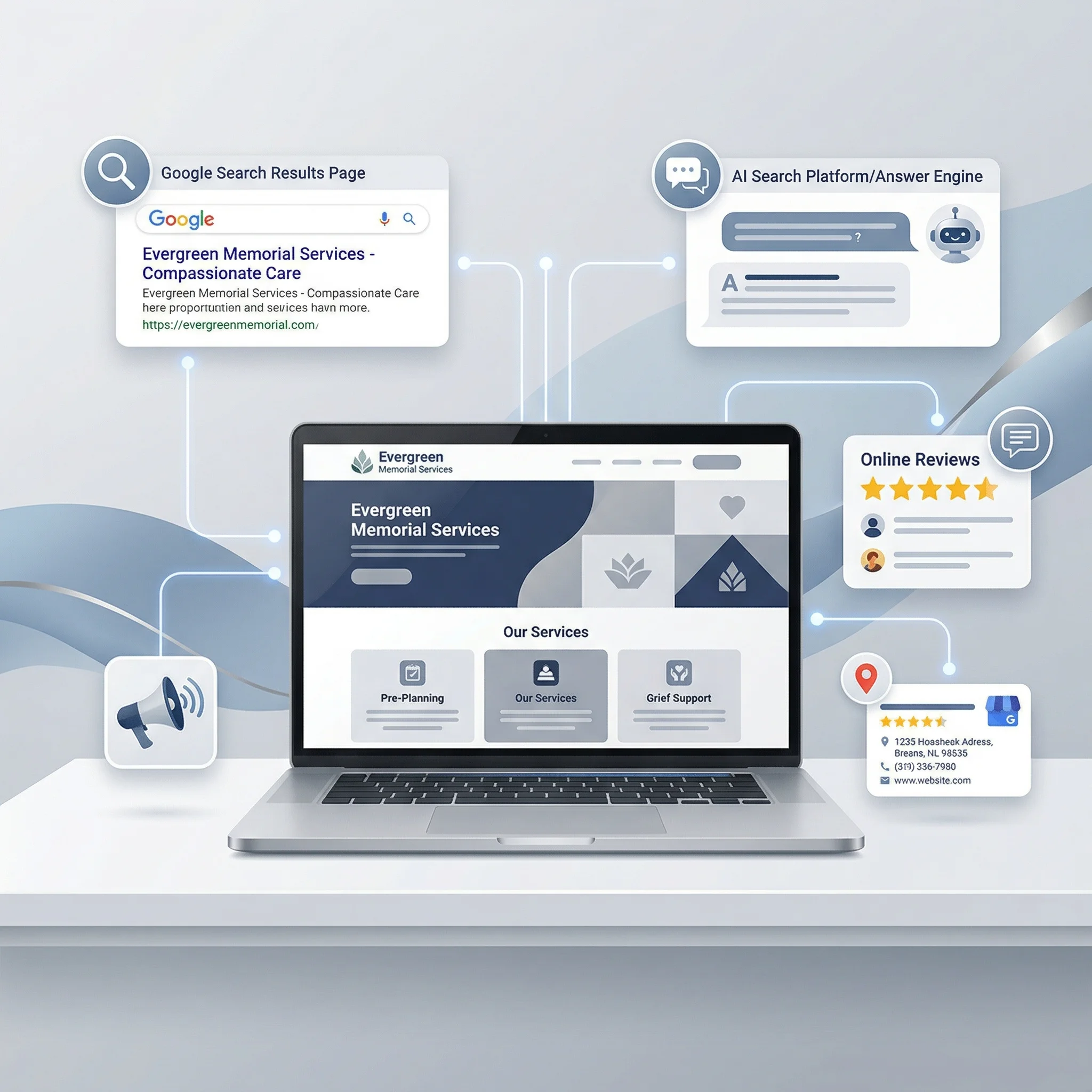 Digital visibility signals helping a funeral home appear in AI search results